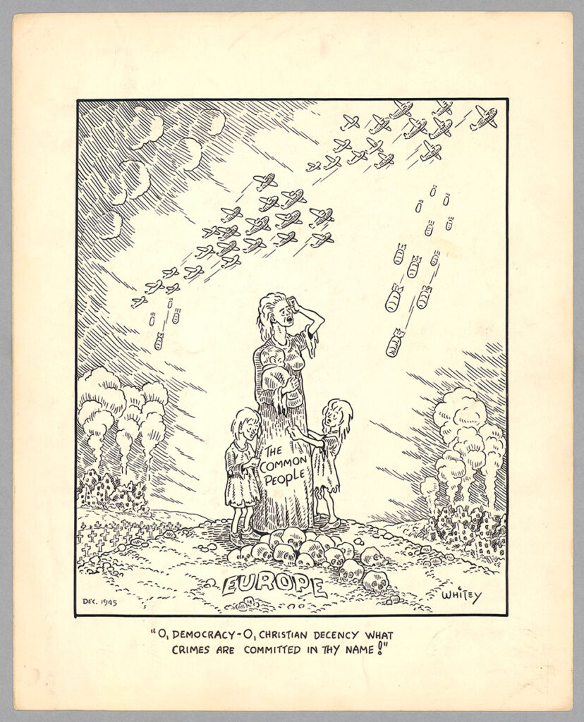 Una mujer y sus hijos en una Europa bombardeada. Autor Matysik, Theo “Whitey” (1945). ©TriCollege Libraries Digital Collections